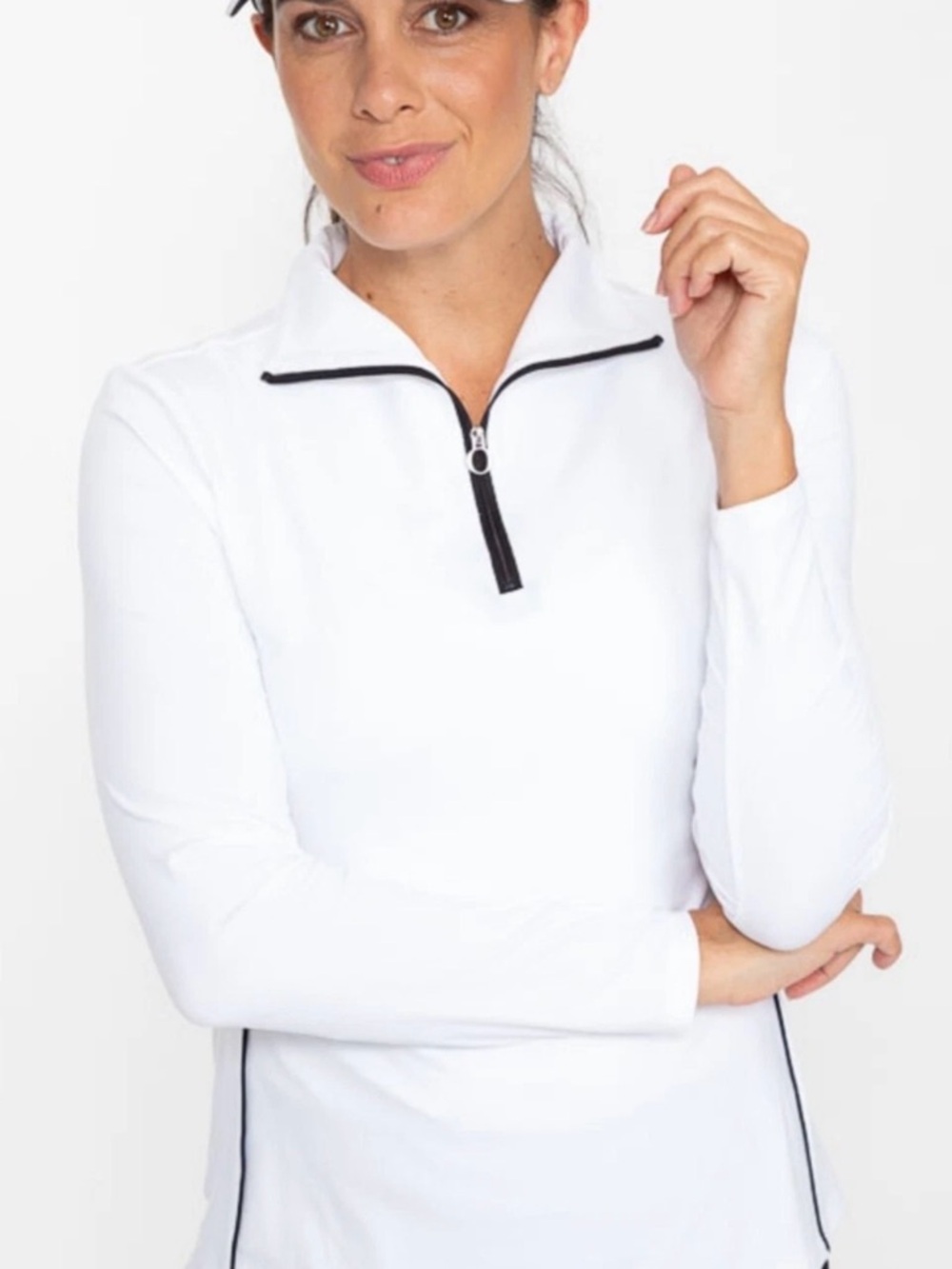 NWOT Kinona White Golf Pullover Long-Sleeve Quarter-Zip Top Black Trim